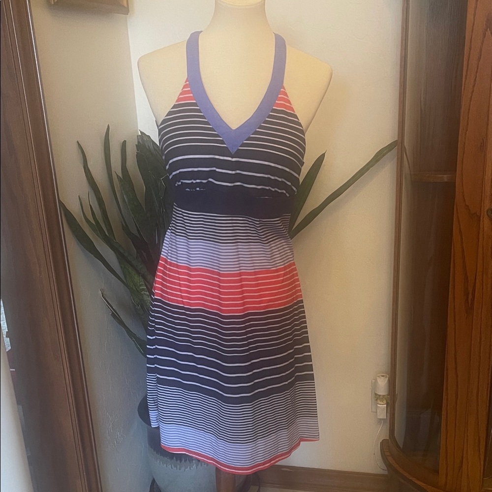 Striped Halter Neck Swim Dress